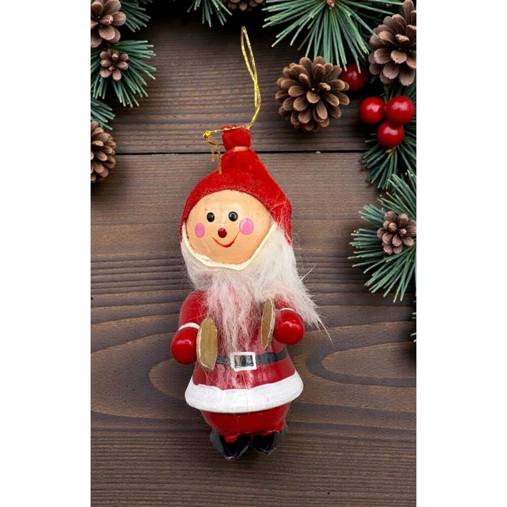 Wooden Santa Elf Christmas Ornament Musician Cymbal Player Hand Painted
